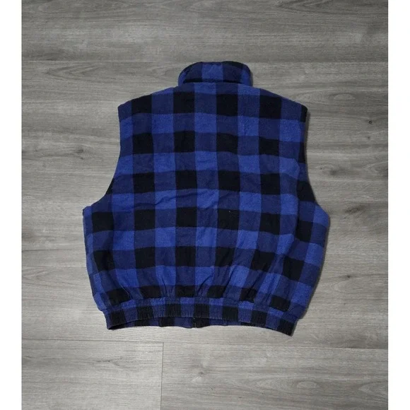 VTG Ozark Trail Flannel Padded Vest Men's XL Blue Buffalo Plaid Full Zip Pockets - Picture 2 of 10